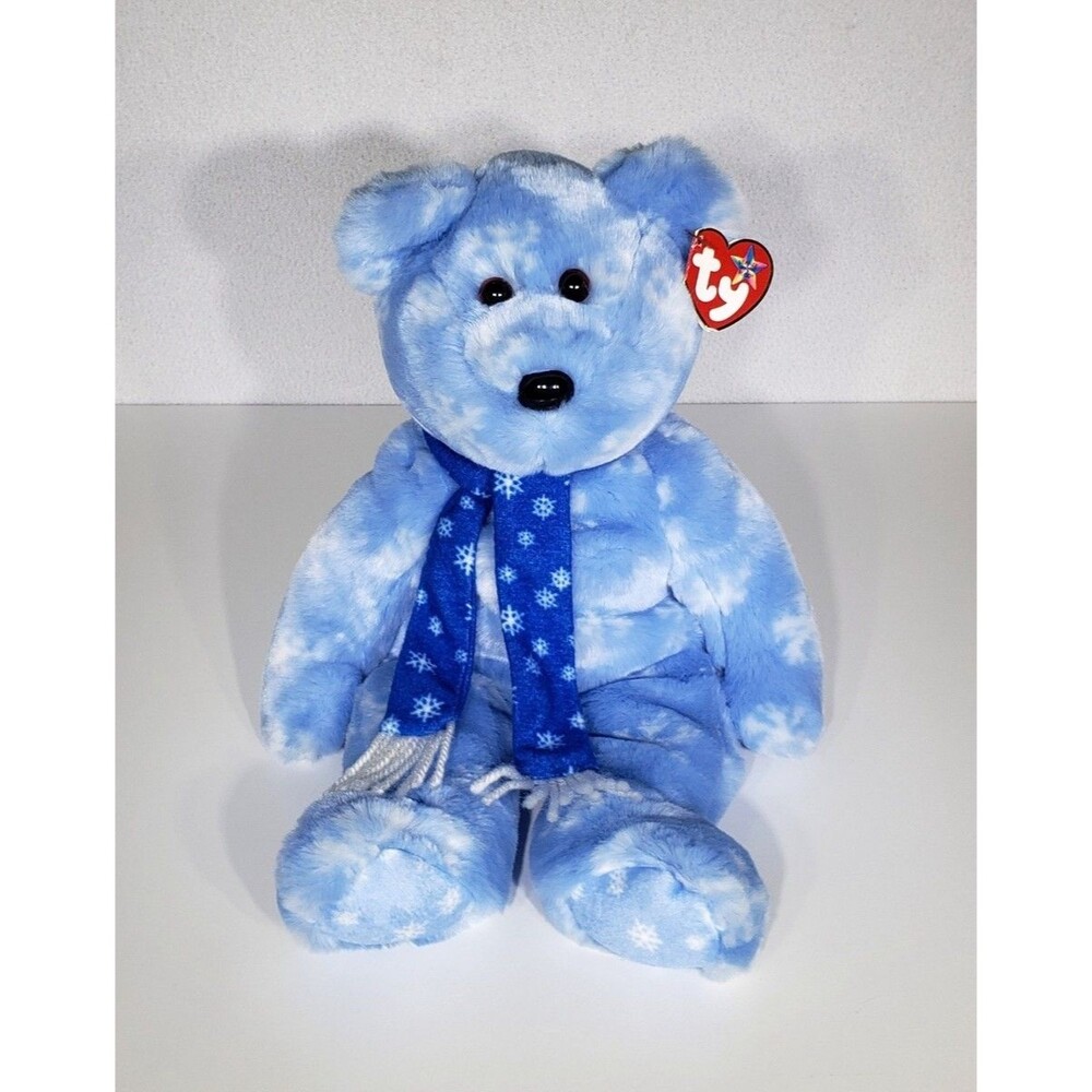 Ty Beanie Buddy 1999 Holiday Teddy Bear Blue Snowflake Plush Large 14" Nwt Mwmt